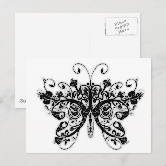 Floral Swirls Butterfly - Black & White Briefkaart (Voorkant / Achterkant)