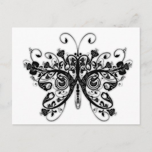 Floral Swirls Butterfly - Black & White Briefkaart (Voorkant)