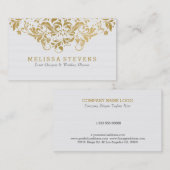 Floral Swirls Lace White & Gold  Visitekaartje (Voorkant / Achterkant)