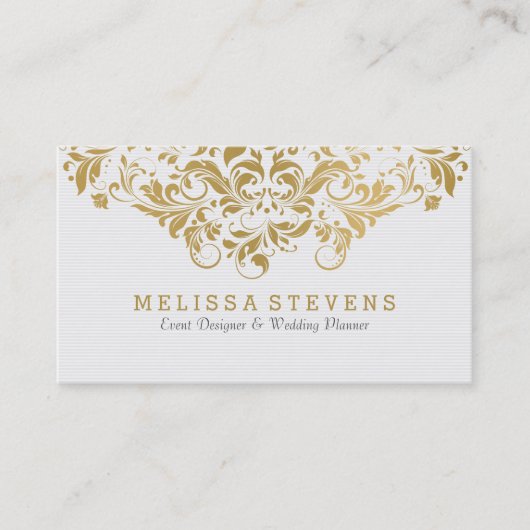 Floral Swirls Lace White & Gold  Visitekaartje (Voorkant)