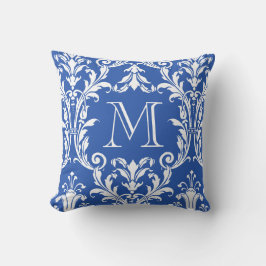 Floral Swirls Monogram blauw en wit Kussen