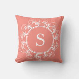 Floral Swirls Monogram Pillow koraal Kussen