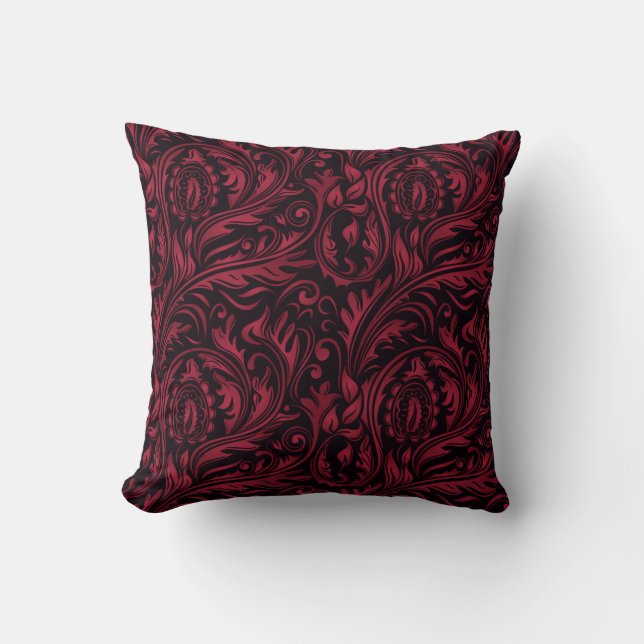 Floral Swirls van de rode en zwarte Paisley Kussen (Voorkant)