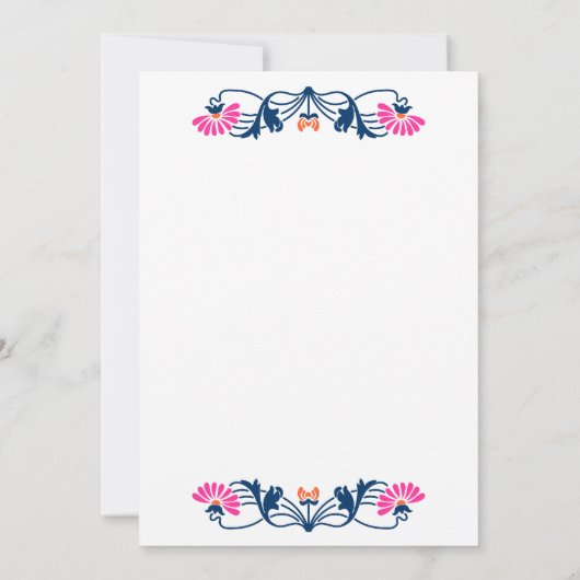 Floral Swirls Weddenschap met marineblauw en Fuchs Kaart (Achterkant)