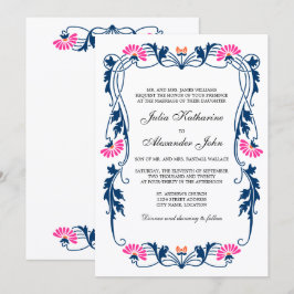 Floral Swirls Weddenschap met marineblauw en Fuchs Kaart