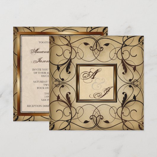  Floral Swirls Wedding Invite Kaart (Voorkant / Achterkant)
