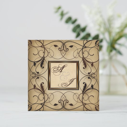  Floral Swirls Wedding Invite Kaart (Staand voorkant)