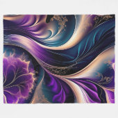 Floral Symphony - Diep Paarse en Gouden Abstract Fleece Deken (Voorkant (Horizontaal))