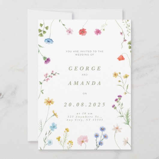 Floral Symphony Wedding Invitation Kaart (Voorkant)
