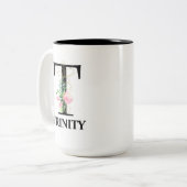  Floral T monogram initiaal Tweekleurige Koffiemok (Voorkant links)