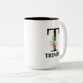  Floral T monogram initiaal Tweekleurige Koffiemok (Voorkant rechts)