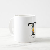 Floral T Monogram Mok met bewerkbare naam (Voorkant links)