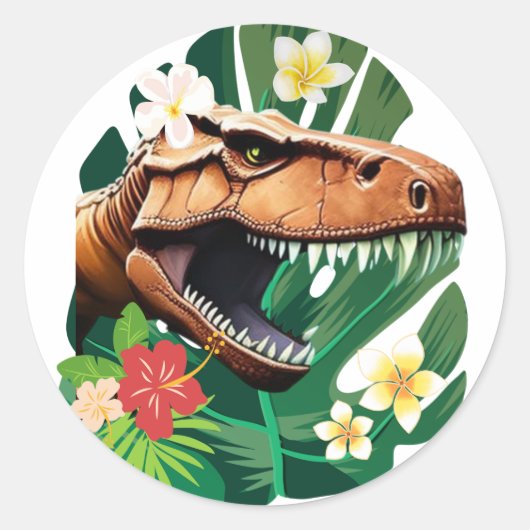 Floral T-Rex Ronde Sticker (Voorkant)