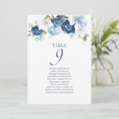 Floral Table Number 9 Deusty Blue Seating Chart Kaart (Staand voorkant)