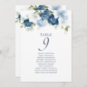 Floral Table Number 9 Deusty Blue Seating Chart Kaart (Voorkant / Achterkant)
