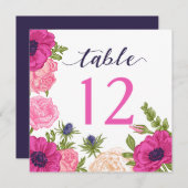 Floral Table Number // Wedding, Vrijgezellenfeest Kaart (Voorkant / Achterkant)
