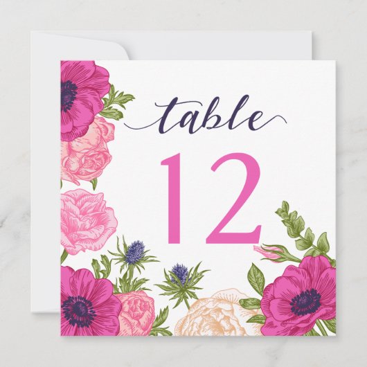 Floral Table Number // Wedding, Vrijgezellenfeest Kaart (Voorkant)