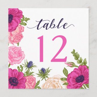 Floral Table Number // Wedding, Vrijgezellenfeest Kaart