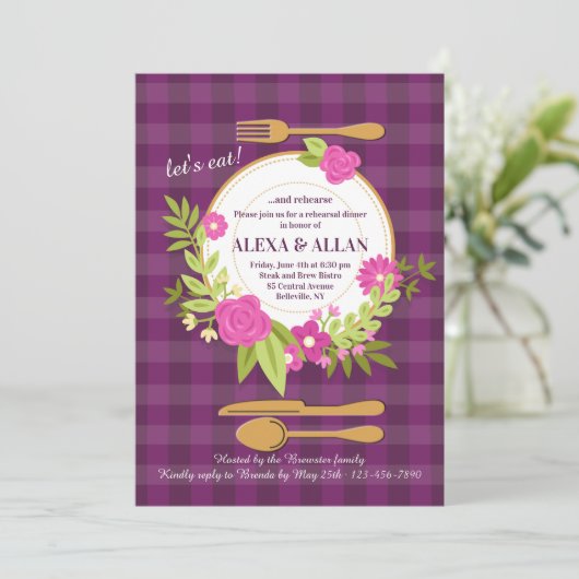 Floral Table Setting Rehearal Dinner Invitation Kaart (Staand voorkant)