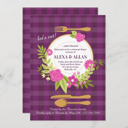 Floral Table Setting Rehearal Dinner Invitation Kaart (Voorkant / Achterkant)