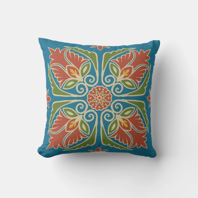 Floral Talavera Tile Outdoor Pillow Buitenkussen (Voorkant)