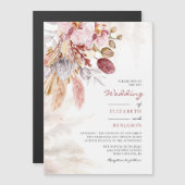 Floral Tan Pampas Grass Terracotta Wedding Magnetische Uitnodiging (Voorkant / Achterkant)