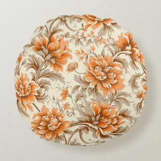 Floral Tangerine Cream Rond Kussen