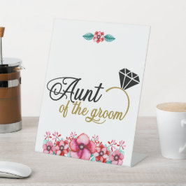 Floral tante van de bruine reclamebord met voetstuk