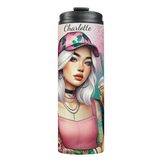 Floral Tattoo Pet Coffee Cool Thermosbeker (Voorkant)