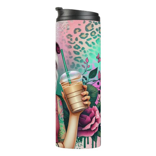 Floral Tattoo Pet Coffee Cool Thermosbeker (Geroteerd rechts)