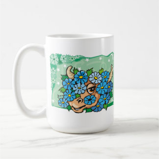 Floral Taurus Bull met blauwe bloemen Koffiemok