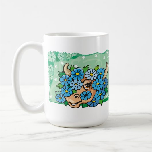 Floral Taurus Bull met blauwe bloemen Koffiemok (Links)