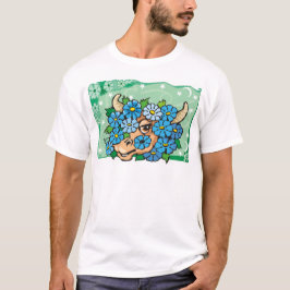 Floral Taurus Bull met blauwe bloemen T-shirt