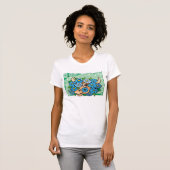 Floral Taurus Bull met blauwe bloemen T-shirt (Voorkant volledig)