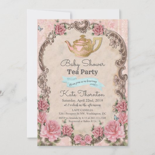  Floral Tea Baby shower Uitnodiging (Voorkant)
