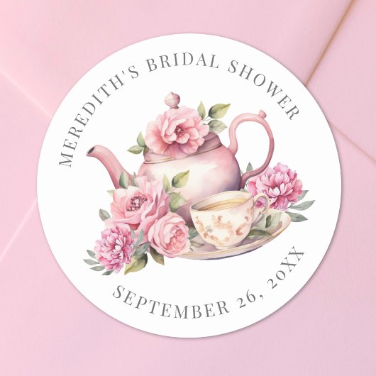Floral Tea Bridal Shower Ronde Sticker