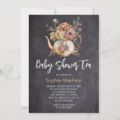 Floral Tea Chalkboard baby shower Kaart (Voorkant)
