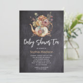 Floral Tea Chalkboard baby shower Kaart (Staand voorkant)