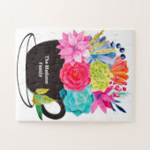 Floral Tea Coffee Cup Roze Blue Red Familienaam Legpuzzel (Horizontaal)