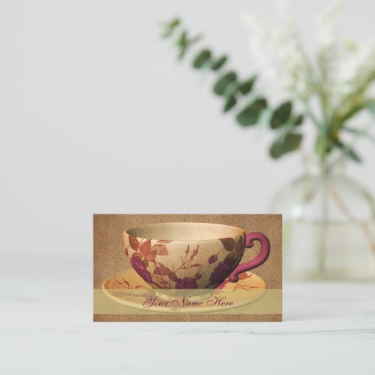Floral Tea Cup Art Visitekaartje (Staand voorkant)