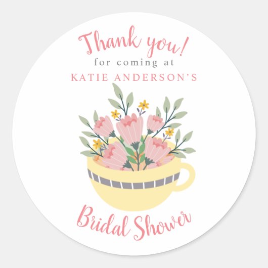 Floral Tea Cup Calligrafie Vrijgezellenfeest Harte Ronde Sticker (Voorkant)