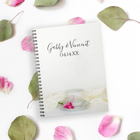 Floral Tea Cup en roze Roses Wedding Guest Book Notitieboek