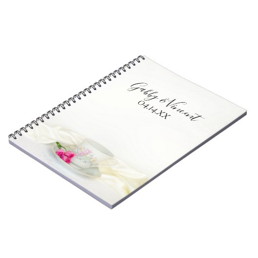 Floral Tea Cup en roze Roses Wedding Guest Book Notitieboek (Linkerzijde)
