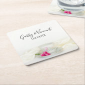 Floral Tea Cup en roze rozen bruiloft Kartonnen Onderzetters (Schuin)