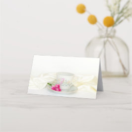 Floral Tea Cup en roze rozen bruiloft Plaatskaartje