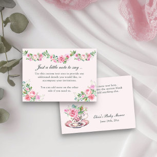  Floral Tea Cup Gewoon een notitie Baby shower Informatiekaartje