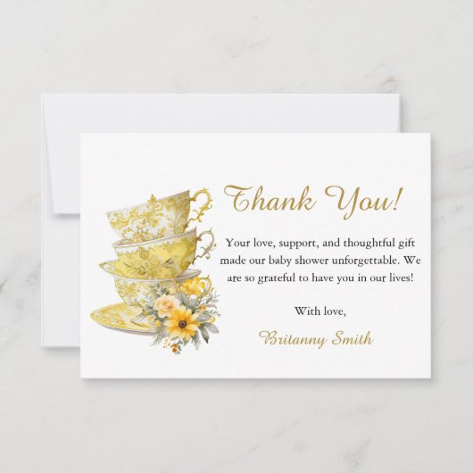 Floral Tea Cup Party Baby shower Bedankt Kaarten (Voorkant)