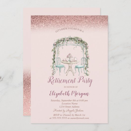 Floral Tea Cup Roos Gold Bokeh Pensioen Kaart (Voorkant / Achterkant)