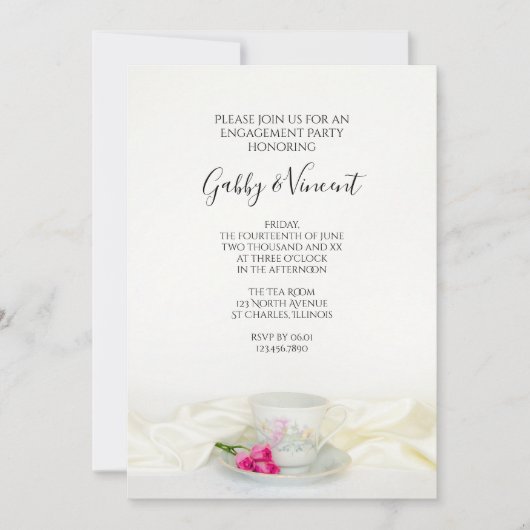 Floral Tea Cup Roze Roses Wedding Engagement Party Kaart (Voorkant)