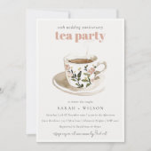 Floral Tea Cup Trouwen Jubileum Tea Party Kaart (Voorkant)